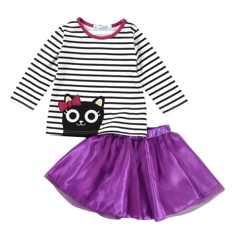 Humor Bear/осенняя одежда для маленьких девочек футболка с длинными рукавами и рисунком кота+ штаны в полоску комплект одежды для девочек, детская одежда