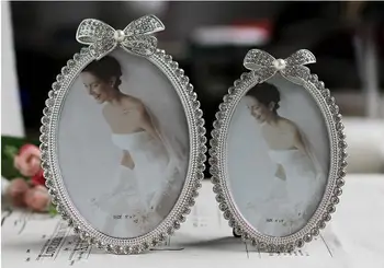 

Elegant Crystal Pearl Bowknot Photo Frame Wedding Bridal Favor Metal Alloy Frames Home Decor Birthday Gifts XC019