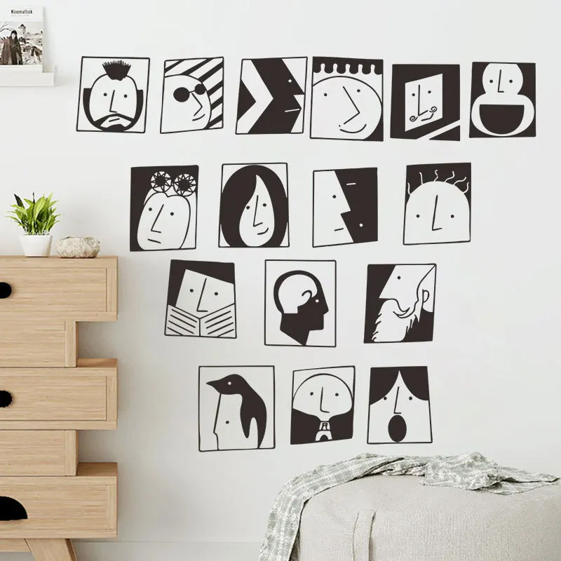 

Literary versatile avatar face wall sticker black white decals casual bar dessert shop window glass door home decoration sticker