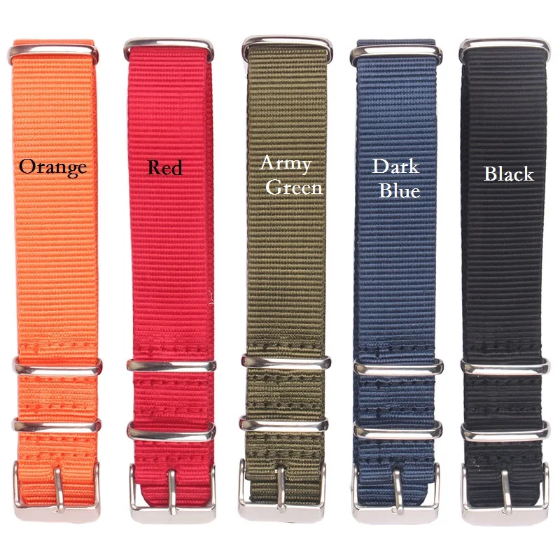 Durable Solid Color Nylon Watchband with Stainless Steel Buckle - Brown, Red, Black Strap Options