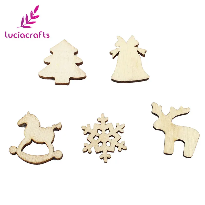 Lucia crafts 50 шт./лот, 10 шт/стип натуральное дерево мультфильм Рождественская елка Снежинки DIY аксессуары рождественские украшения E1207