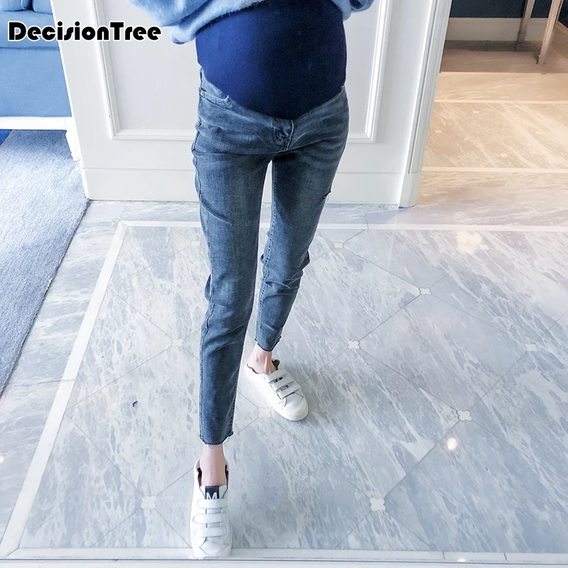 

2019 new jeans pregnant women white section of pregnant women pants stretch belly maternity pregnant clothes