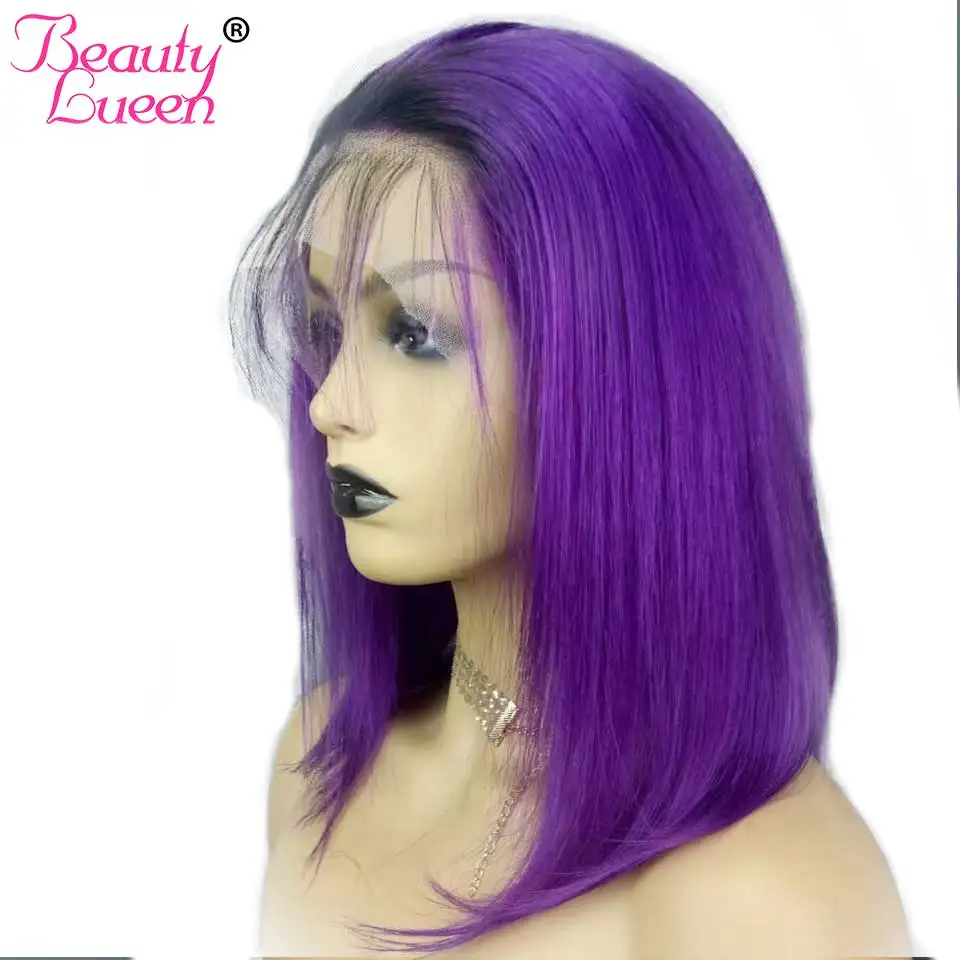 T1B/Purple Human Hair Wigs For Black Women 2 Tone 8" 14" Remy Ombre