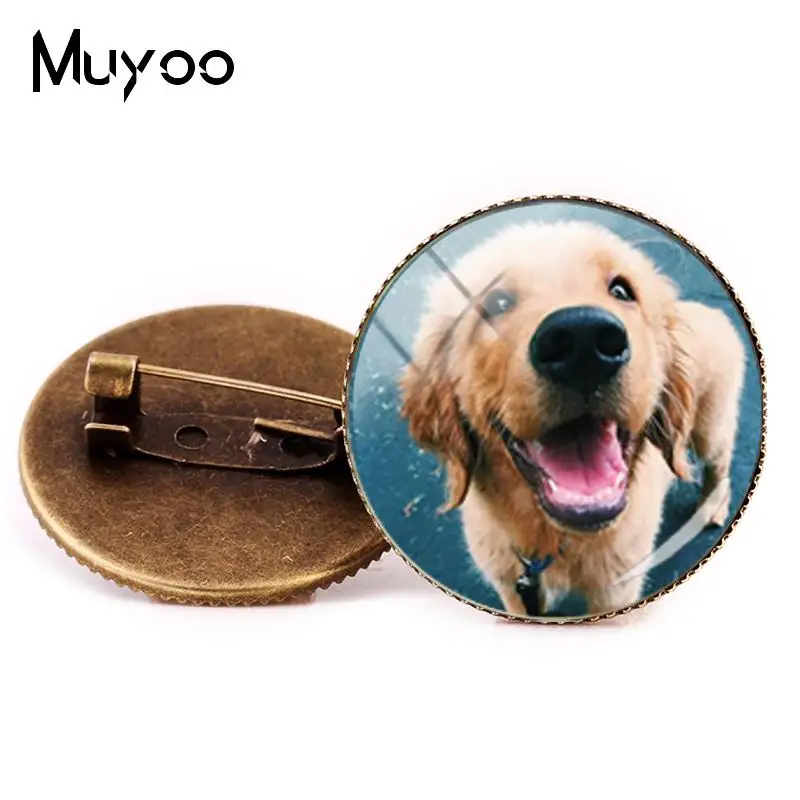 

2018 New Golden Retriever Brooch Funny Dogs Brooch Pin Silver Hand Craft Jewelry Glass Dome Photo Brooches Clothing Accessories