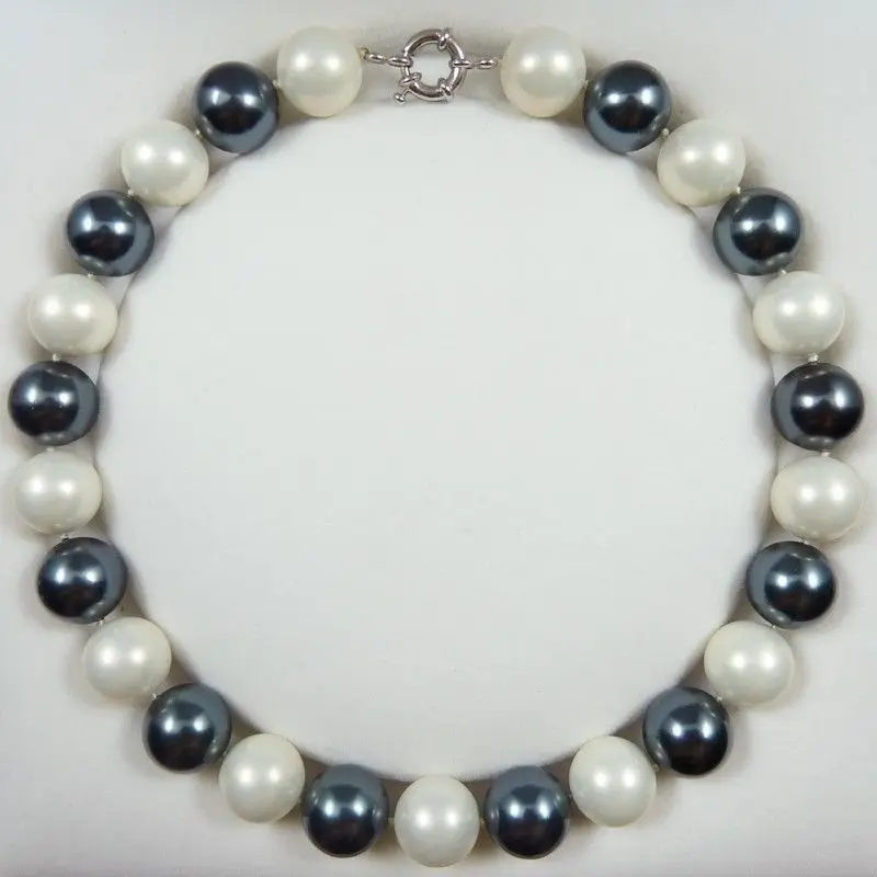 

Hot sale new Style >>>>>new 16mm white black South Sea Shell Pearl Necklace 18" AAA+