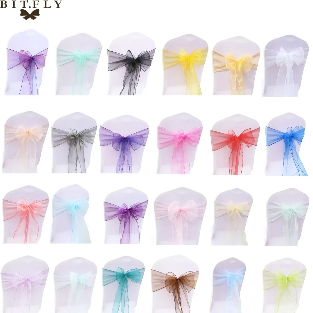 

50Pcs Sheer Fabric Organza High Quality Chair Sashes Bow Wedding Chair Knot Decoration For Wedding Party Event Banquet 32 Colors