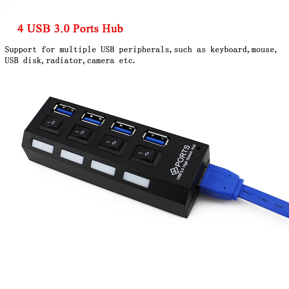 USB 3,0 концентратор Высокоскоростной 4 порта USB3.0 с DC 5 В/2A порт питания индивидуальные вкл/выкл переключатели USB разветвитель концентратор для MacBook ноутбука ПК