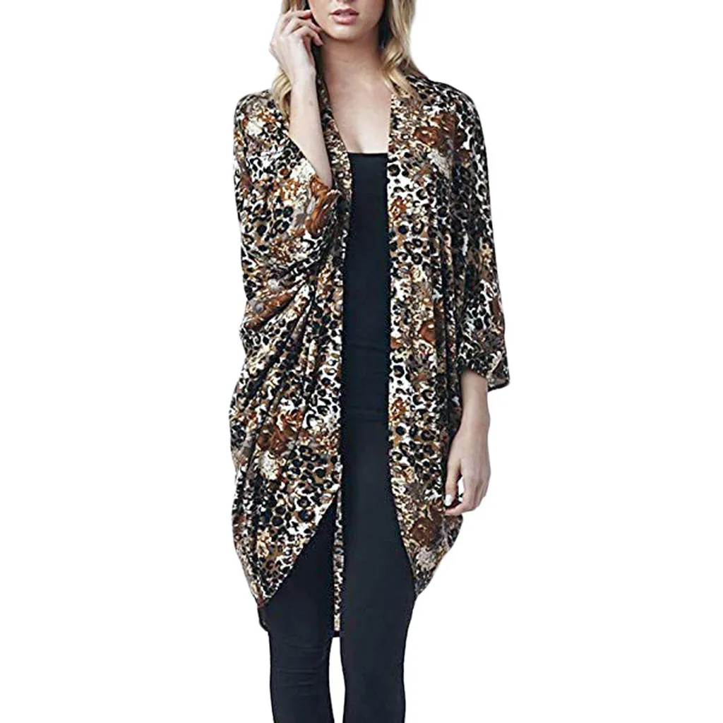 

Blouse Women Leopard Print Ladies Sexy Tops Kimono Cardigan Long Sleeve unproof Outwear Chiffon Cardigan Smock Easy Blouse blusa