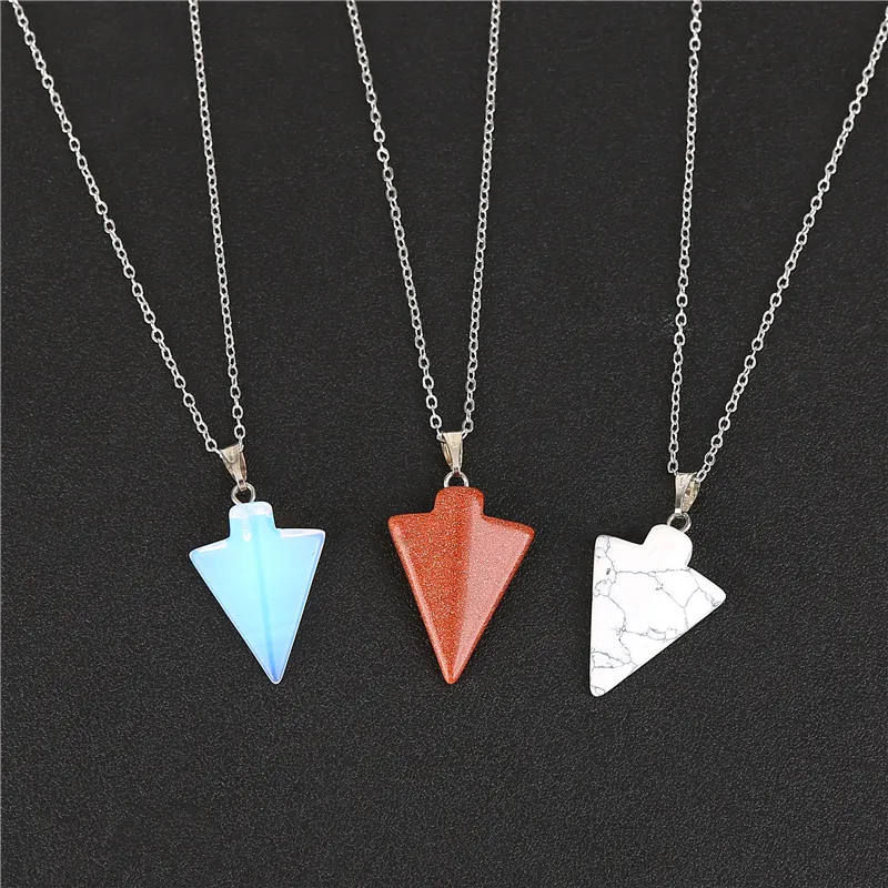 Fashion Natural  Pink Quartz Stone Pendants Charms Triangle Arrow For Necklace Making 12pcs Wholesale Free Shipping  2018
