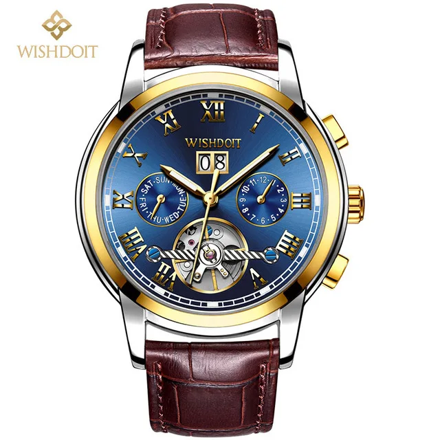

WISHDOIT Luxury Brand Watch Men's Automatic Mechanical Watch Men Sports Waterproof Leather Male Clock Relogio Masculino