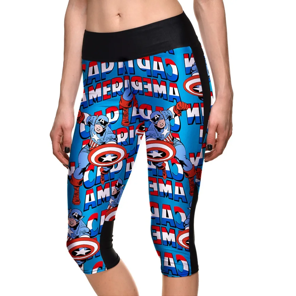 

Sports Workout Fitness Casual Style Capril Pants Outdoor Breathable High Waist Elastic Force Superhero Pattern Printing Leggings