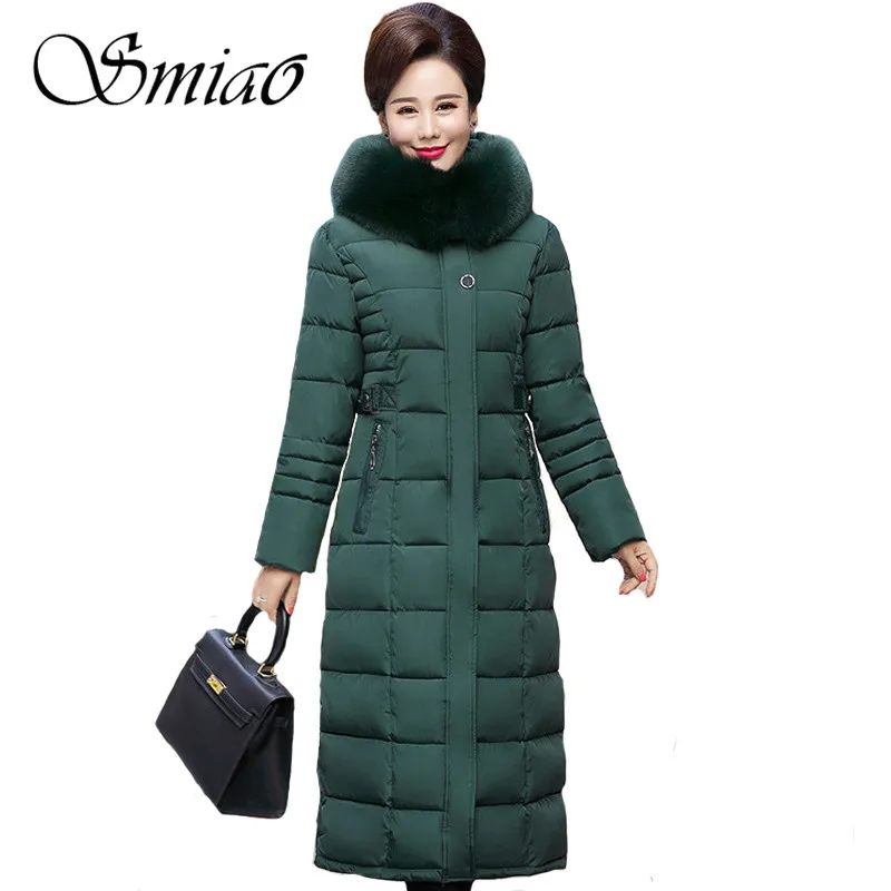 Smiao Plus Size 5XL Winter Jacket Women Female Black Coat 2018 Woman Parka Long Sleeve Hood Slim Keep Warm Big Fur Collar 4XL
