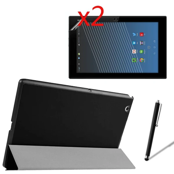 

Magnetic Folio Stand Leather Ultra Slim Case Smart Cover +2x Clear Films +1x Stylus For Sony Xperia Z4 Tablet 10.1 SGP771 SGP712