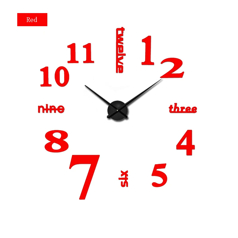 Модные 3D настенные часы современный DIY дизайн саморегулирующиеся настенные часы Металлическая акриловая наклейка зеркало - Цвет: red