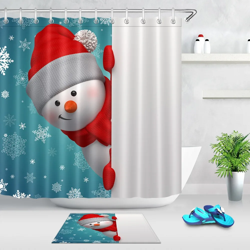 Christmas Fir Twigs Red Balls Shower Curtain Waterproof Fabric & Hooks Bathroom 