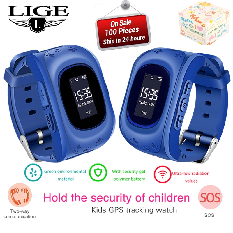 

LIGE New Kids Watch SOS Call Location Finder Locator Tracker Anti Lost Monitor Children Gift Smart Watch Support SIM Card+Box