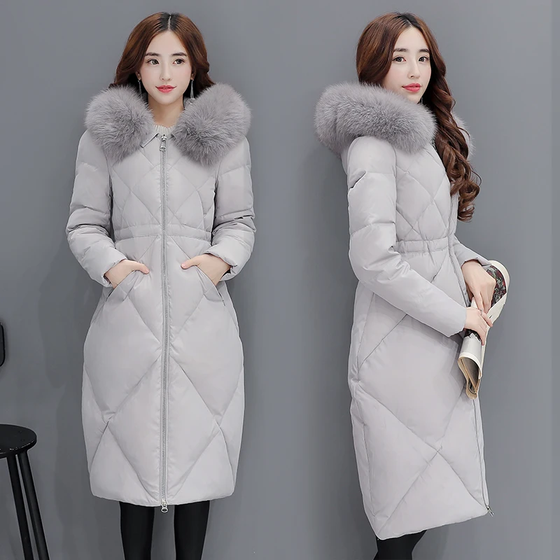 AYUNSUE/Новинка года; зимняя куртка для женщин; Черный пуховик с капюшоном; утепленная длинная супер теплая ветровка из искусственного меха; женская верхняя одежда; LX1000