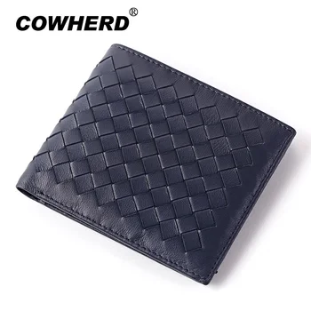 

Hot Selling 100% pure genuine sheep leather men wallet weave pattern handmade purses men sheepskin wallets black and blue 1202