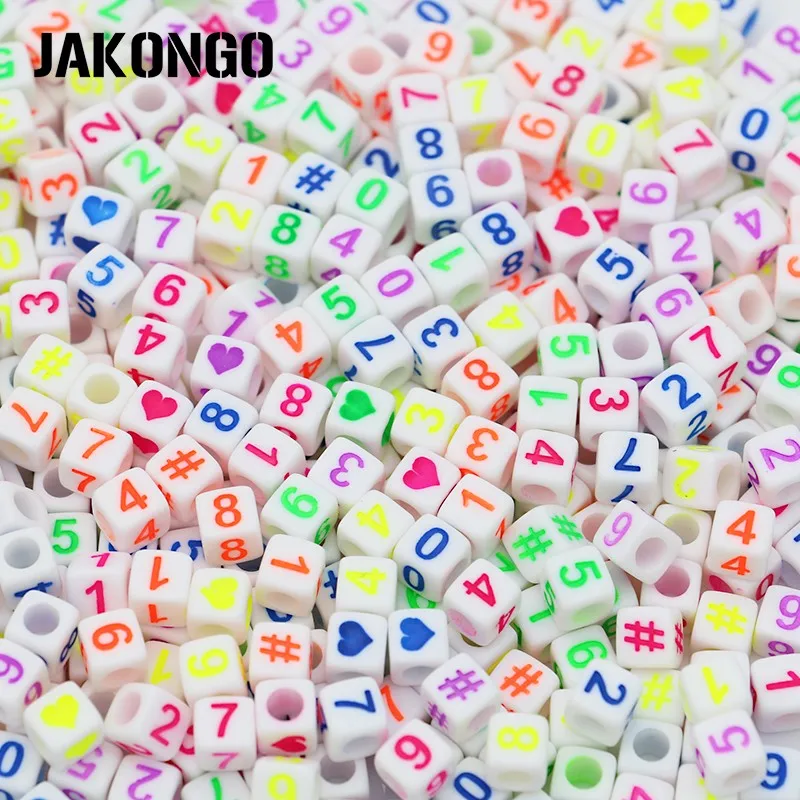 150pcs Square White Acrylic Heart Spacer Beads Numbers Loose for Jewelry Making Bracelet Accessories Handmade DIY 6mm | Украшения и