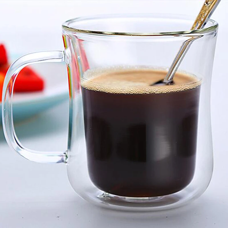Double Wall Glass Mugs 200ml High Quality Fashion mug With Handle For