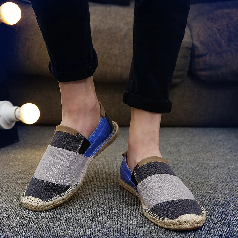 JINBEILEE Men's Sports Walking Shoes Retro Contrast Color Breathable Canvas Men's Casual Linen Taro Jeans Shoes