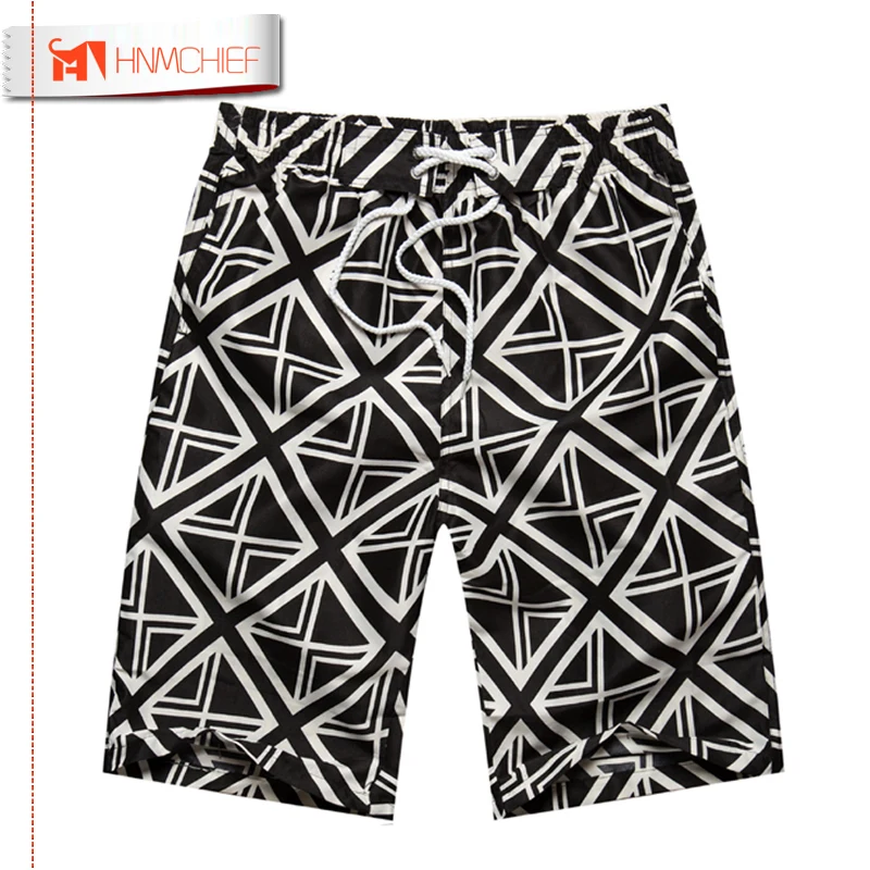 Новинка 2017 мужские летние пляжные шорты HNMCHIEF в клетку полоску со звездами