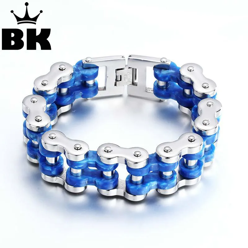 

New Silver Blue Stainless Steel Bikers Motorcycle Chain Bracelet for Women Men Hip Hop Fashion Unisex Bangles Festival Gift