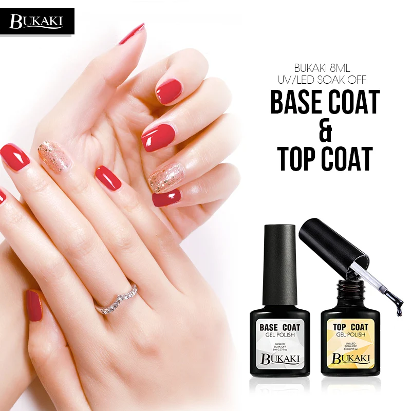 BUKAKI 1pcs/2pcs Top Base Coat Soak Off Gel Varnish Long Lasting Primer