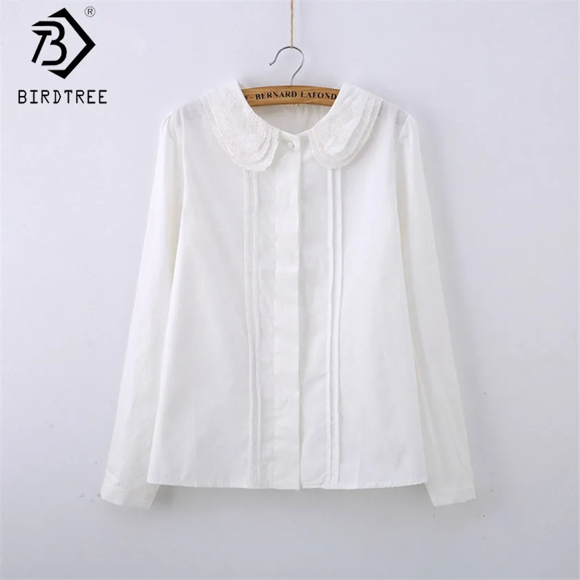Модные женские хлопковые белые блузки с круглым отложным воротником, Повседневная рубашка, женские топы, школьная Рабочая блуза для женщин, большие размеры, S-XXL, T58348