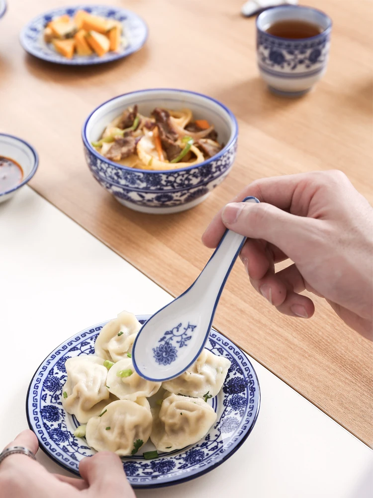 Для ресторанов отеля посуда утолщенная китайская синяя и белая фарфоровая миска для рисового супа керамическая домашняя миска чайник чайный набор