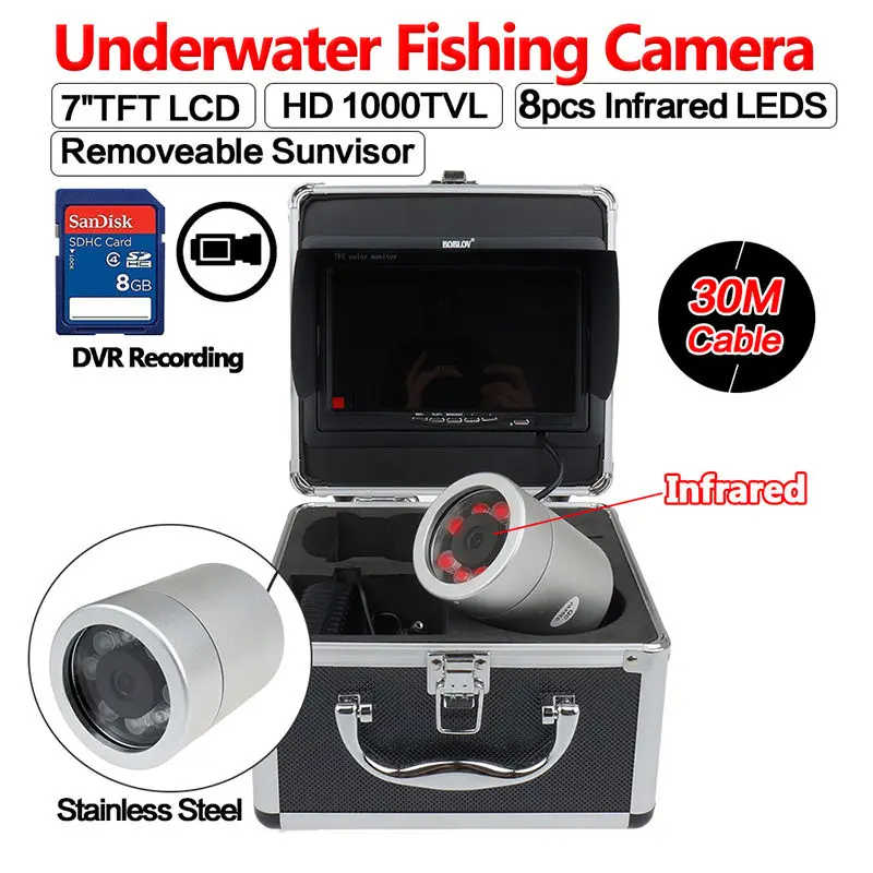 

BOBLOV 7"LCD 1000TVL 30M/98ft IR Underwater DVR Camcorders Sea/Boat Fish Finder