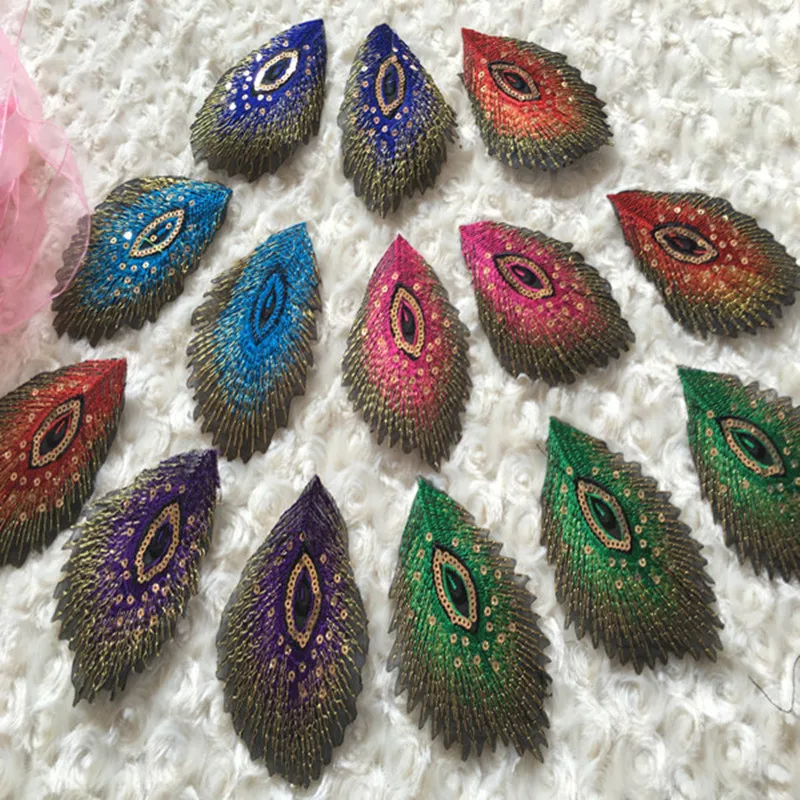 

30Pcs Sequin Peacock Feather Applique Clothes Embroidery Patch Fabric Sticker Iron On Sewing Patches Craft Embroidered Diy