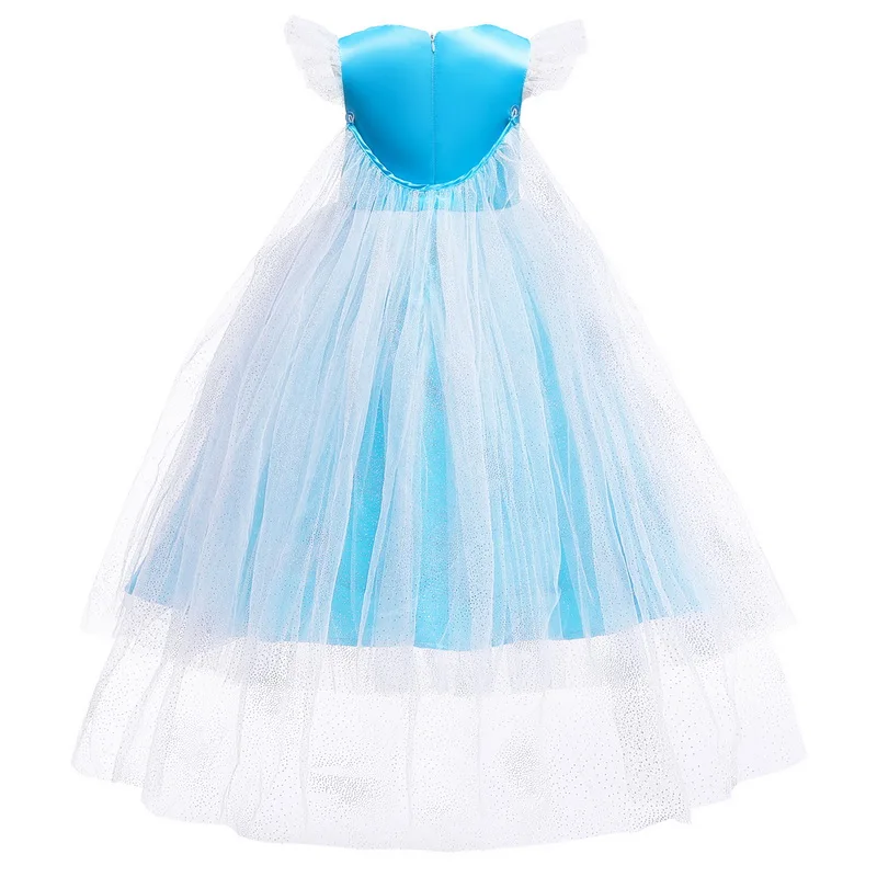 Необычные для маленьких девочек принцесса платье Эльзы с накидкой для девочек Костюмы одежда Косплэй Эльза костюм на Хэллоуин и Рождество вечерние корона синий