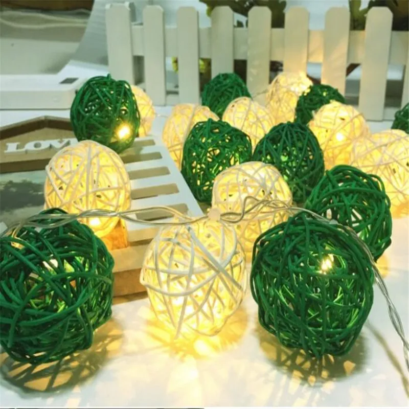 1,5 м 10 светодиодный s Белый Зеленый ручной работы из ротанга связка шаров свет лампы светодиодный лента для украшения рождественской свадебной вечеринки