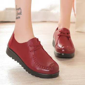 

Vogue Flat Shoes Women Nice Lace Up Leather Mather Loafers Shoes Solid Casual Flat Shoes Women Chaussures Femme