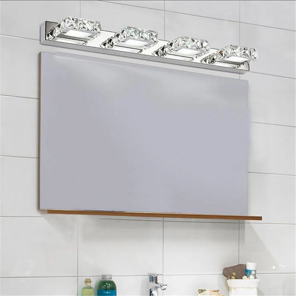 110-220 V L16cm 32 سنتيمتر 46 سنتيمتر 62 سنتيمتر الحديثة الحد الأدنى LED كريستال مرآة من الستانليس ستيل الجبهة مصباح الحمام الغرور المرحاض جدار أضواء