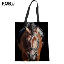 FORUDESIGNS/женские летние пляжные сумки с 3D животными Crazy Horse, экологически чистые льняные Хозяйственные Сумки для дам, девушек, Холщовая Сумка для книг