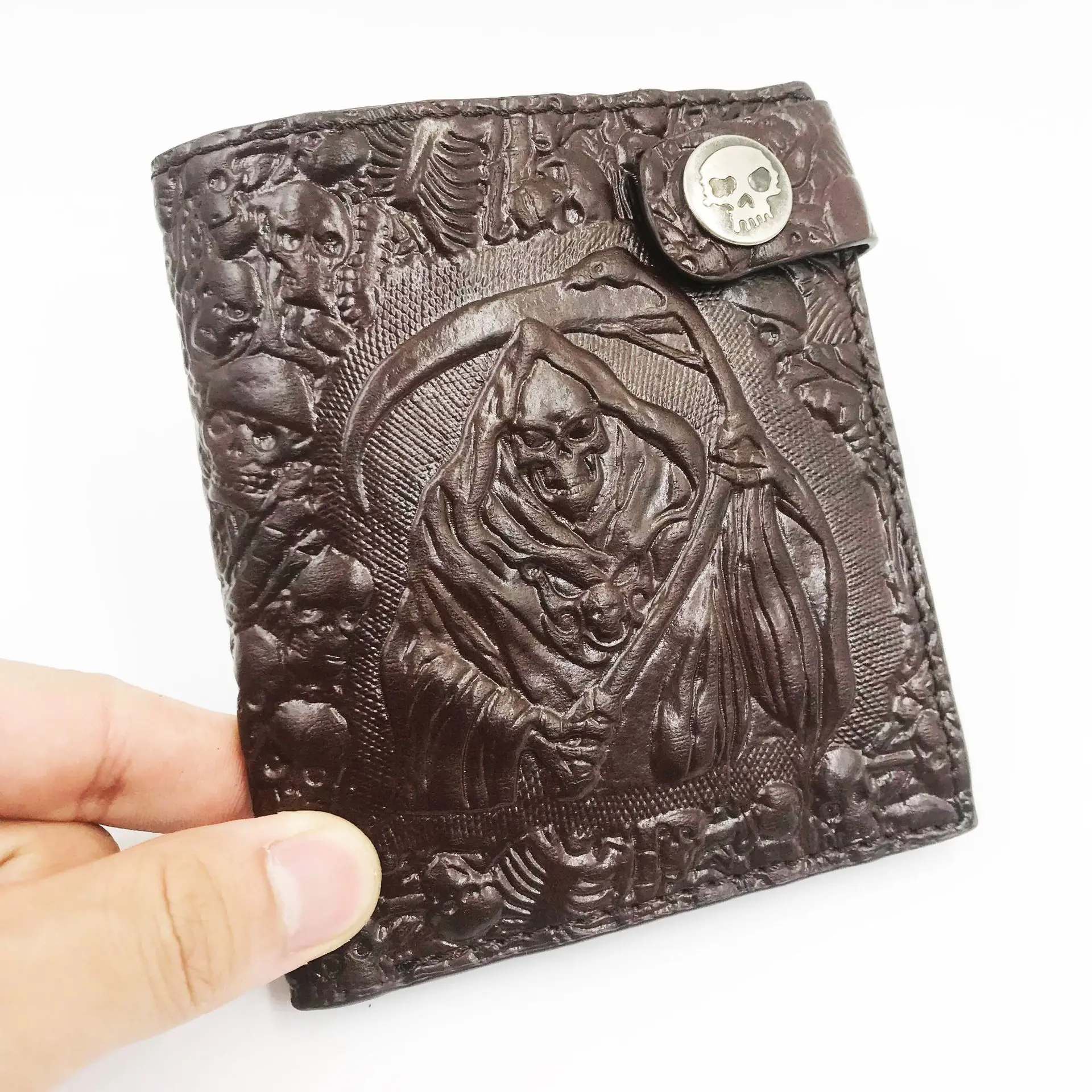 

Punk Skull Cross Short Wallets Men Leather Gothic Retro Coin Purse With Chain Rivets Mini Wallet Card Holder Hasp Purses WA12