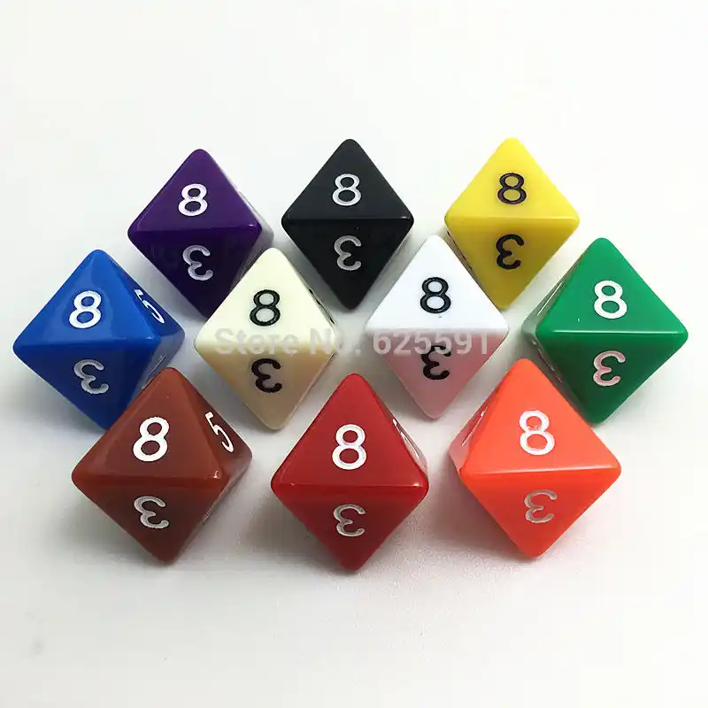 10 шт./компл. T & G Высокое качество Красочные D8 игральные кости набор Непрозрачный эффект, d & d 8 сторона цифровой номер 1-8 для ролевой игры - изображение