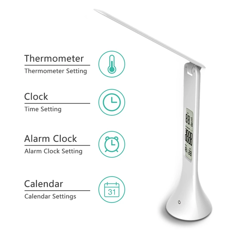  LED Desk Lamp Foldable Dimmable Touch-Type Table Lamp with Calendar Temperature Alarm Clock table L
