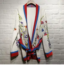 Новый 2019 весна вязание Куртки модное пальто для женщин с длинными рукавами и цветочным узором на кардиганы пальто G161