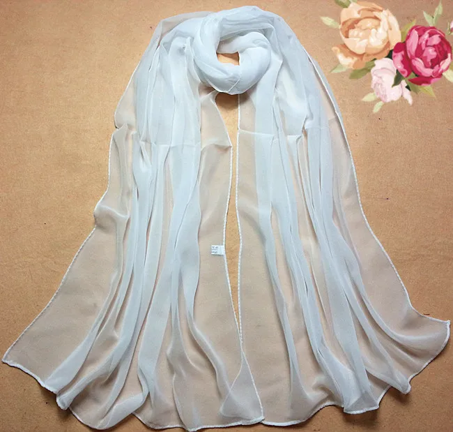 

KLV Summer Autumn Hot Sale Summer Beach Style 100% Silk Pure White Soft Thin Oblong Scarf Shawl Fashion Elegant Scarve 20190308