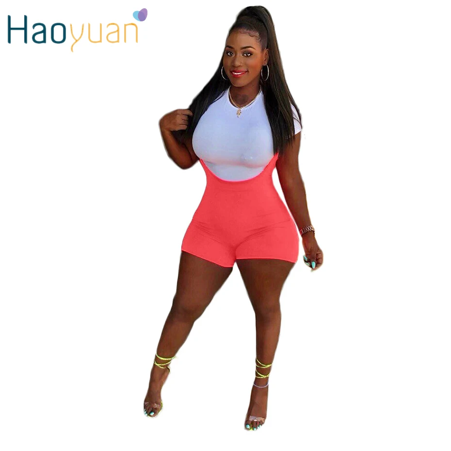 

HAOYUAN Two Piece Sets Women Clothes White T-shirt Top and Pink Playsuit Shorts Set 2 Piece Outfit Sexy Club Party Matching Sets