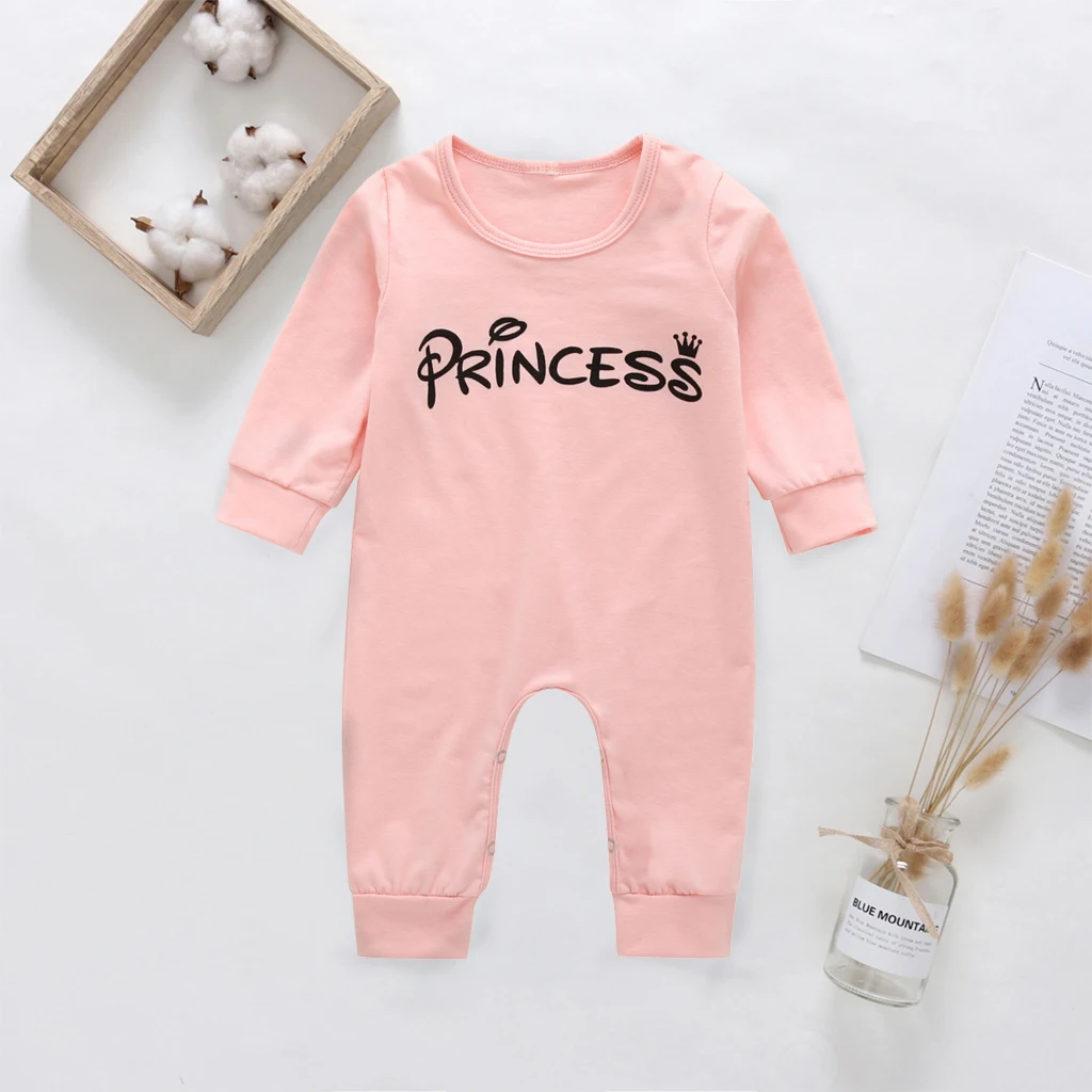 

Sweet "Princess" Print Long-sleeve Jumpsuit for Baby Newborn Infant Girls 2019 Newest Romper