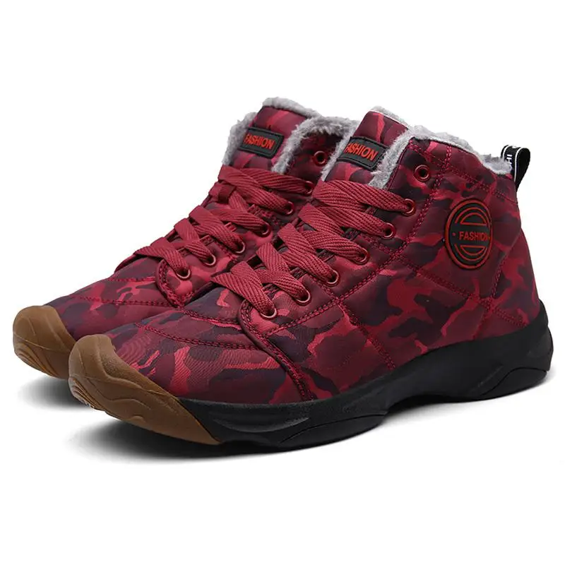 Новые ботинки для пар мужские ботинки модные качественные зимние плюшевые ботильоны для мужчин Нескользящие теплые ботинки на шнуровке ботильоны большого размера 48 - Color: Red