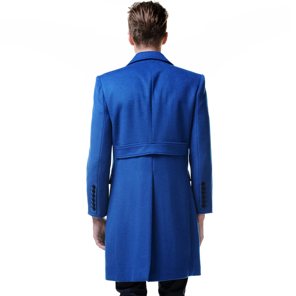 URSMSRT Новое мужское двубортное пальто вельветовое Королевское синее шерстяное пальто и длинные секции