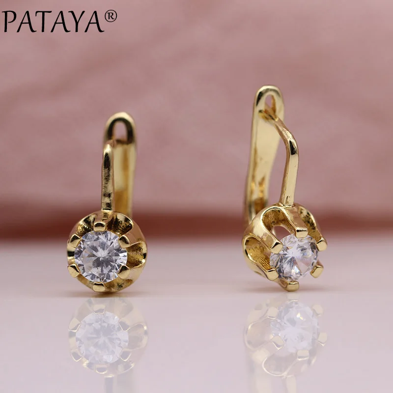PATAYA Новые поступления CC бело-золотые Круглый природных циркон серьги Для женщин модная Свадебная вечеринка украшений для девочек милые