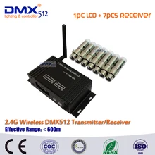 DHL DMX512 беспроводной 1 шт. ЖК-дисплей Дисплей кабель трансивер+ 7 шт. мини-приемник 2.4 ГГц XLR в этап молния эффект