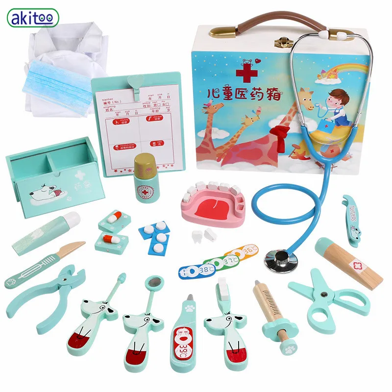 Akitoo детский симулятор игрушечный дом игрушка «Доктор» медицинская инъекция деревянная коробочка для медицинских целей коробка подарок для мальчика девочки#3218