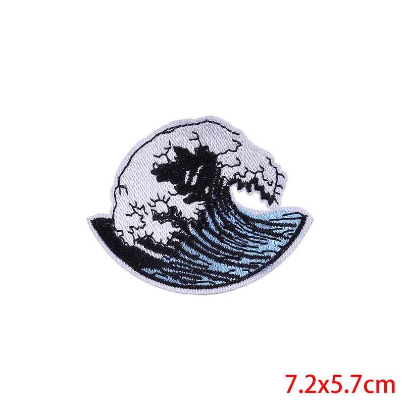 Prajna нашивка в виде хиппи kanagawa Wave Iron On Embroidered Patches для одежды нашивка в полоску Ван Гог странные вещи аппликация - Цвет: Флуоресцентный зеленый